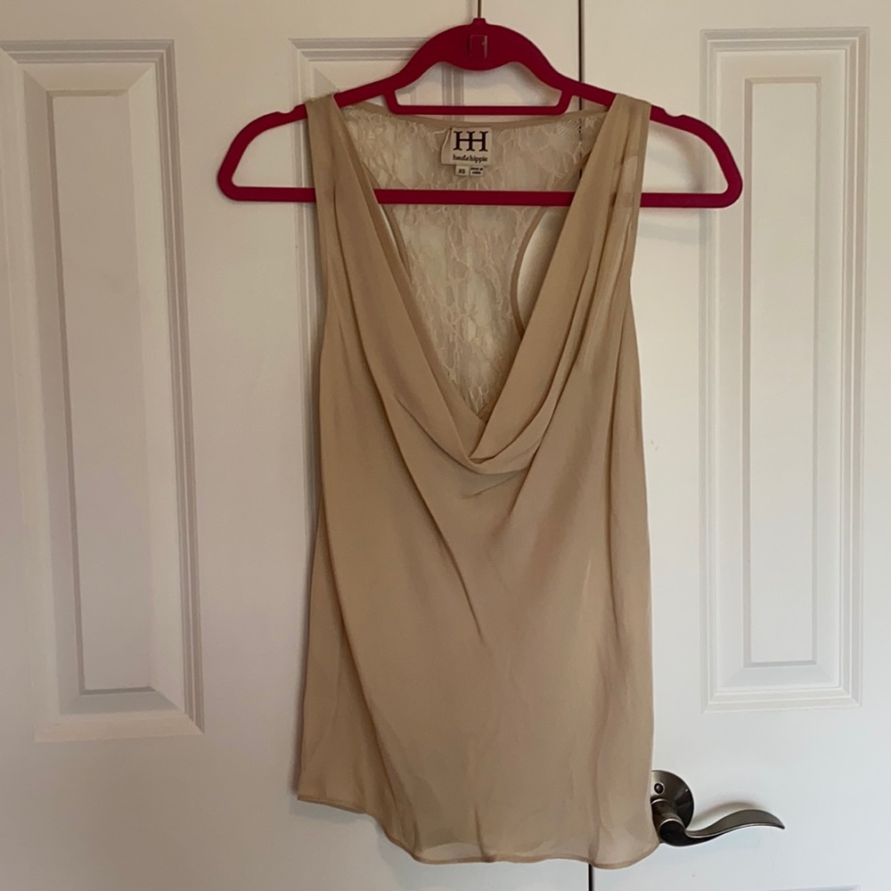 Haute hippie silk cream racer back cowl tank